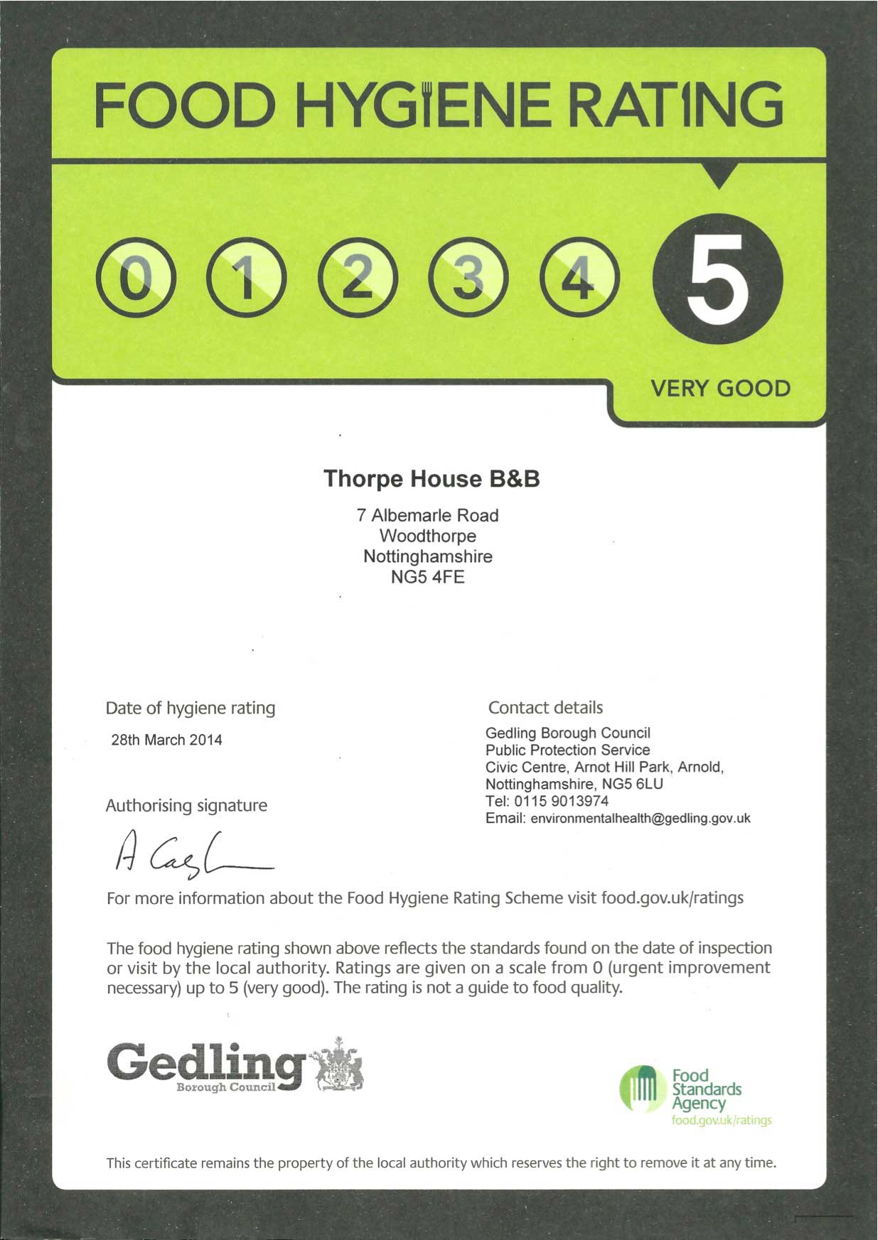 Bed and breakfast in Nottingham at Thorpe House. Quality guest house